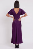 Robe de cocktail midi en satin coupe sirène à col V à manches flottantes