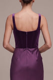Robe en velours longue prune, à corset, coupe fourreau, en satin, à col carré et froncée