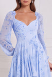 Robe de demoiselle d'honneur en mousseline sauge, à manches longues, à col V, ligne A