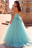 Corset menthe perles Anneau sans bretelles en tulle en satin robe longue de bal