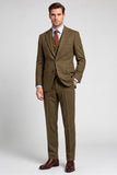 Costume de soirée trois pièces marron à revers crantés et à simple boutonnage pour hommes