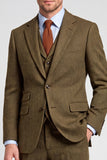 Costume de soirée trois pièces marron à revers crantés et à simple boutonnage pour hommes
