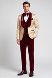 Costume de soirée en velours champagne à simple boutonnage 3 pièces pour hommes