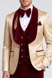 Costume de soirée en velours champagne à simple boutonnage 3 pièces pour hommes
