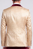 Costume de soirée en velours champagne à simple boutonnage 3 pièces pour hommes