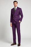Costume de soirée violet à double boutonnage en deux pièces pour hommes