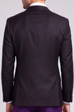 Costume de soirée à revers en pointe noir et violet, à un bouton, trois pièces pour hommes