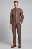 Costume de soirée marron à col montant en deux pièces à simple boutonnage pour hommes