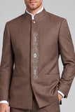 Costume de soirée marron à col montant en deux pièces à simple boutonnage pour hommes