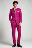 Costume de soirée pour hommes à col montant à simple boutonnage en fuchsia en deux pièces