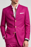 Costume de soirée pour hommes à col montant à simple boutonnage en fuchsia en deux pièces