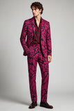 Costume de soirée pour hommes à revers crantés en fuchsia à un bouton, deux pièces
