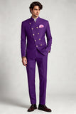 Costume de soirée deux pièces violet à double boutonnage et à col montant