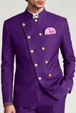 Costume de soirée deux pièces violet à double boutonnage et à col montant