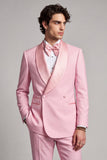 Blazer de soirée pour hommes à col châle rose à double boutonnage