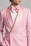 Blazer de soirée pour hommes à col châle rose à double boutonnage