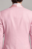 Blazer de soirée pour hommes à col châle rose à double boutonnage