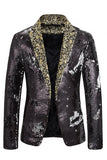 Blazer de soirée noir à paillettes à revers en pointe