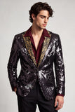 Blazer de soirée noir à paillettes à revers en pointe