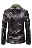Blazer de soirée noir à paillettes à revers en pointe