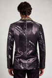 Blazer de soirée noir à paillettes à revers en pointe