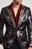 Blazer de soirée noir à paillettes à revers en pointe