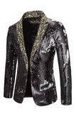 Blazer de soirée noir à paillettes à revers en pointe
