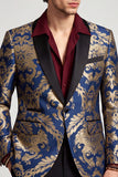Blazer de soirée pour hommes à col châle et à un bouton, bleu marine