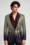 Blazer de soirée pour hommes à col châle doré à un bouton