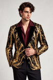 Costume de soirée pour hommes à revers en pointe doré à un bouton, avec paillettes