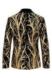 Costume de soirée pour hommes à revers en pointe doré à un bouton, avec paillettes