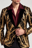 Costume de soirée pour hommes à revers en pointe doré à un bouton, avec paillettes