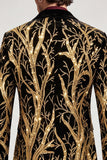 Costume de soirée pour hommes à revers en pointe doré à un bouton, avec paillettes