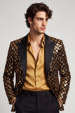 Blazer de soirée doré à paillettes scintillantes, à revers en pointe, pour hommes
