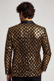 Blazer de soirée doré à paillettes scintillantes, à revers en pointe, pour hommes