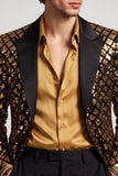 Blazer de soirée doré à paillettes scintillantes, à revers en pointe, pour hommes