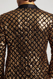Blazer de soirée doré à paillettes scintillantes, à revers en pointe, pour hommes