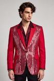 Blazer de soirée rouge pour hommes avec revers, à un bouton et à paillettes