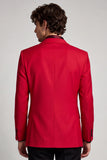 Blazer de soirée rouge pour hommes avec revers, à un bouton et à paillettes