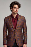 Blazer de soirée pour hommes à revers et à boutons brun-rouge