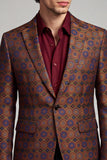 Blazer de soirée pour hommes à revers et à boutons brun-rouge