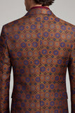 Blazer de soirée pour hommes à revers et à boutons brun-rouge