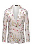 Blazer de soirée pour hommes à revers à motifs floraux à un bouton rose et blanc
