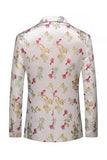 Blazer de soirée pour hommes à revers à motifs floraux à un bouton rose et blanc