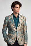 Blazer de soirée pour hommes à revers et à boutons vert foncé et doré