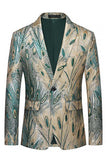 Blazer de soirée pour hommes à revers et à boutons vert foncé et doré