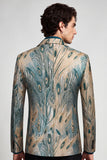 Blazer de soirée pour hommes à revers et à boutons vert foncé et doré