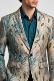 Blazer de soirée pour hommes à revers et à boutons vert foncé et doré