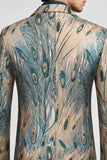 Blazer de soirée pour hommes à revers et à boutons vert foncé et doré
