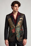 Blazer de soirée noir avec broderie à un bouton et à revers en pointe